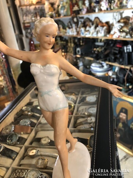 Rare Volkstedt dancing girl, ballerina, porcelain statue, 22 cm.