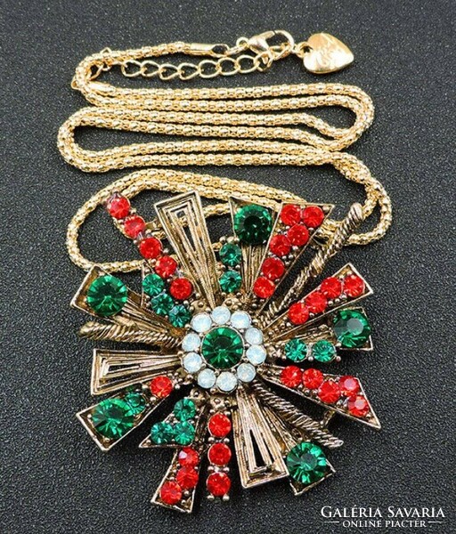 Brooch, pin bny18 - red white green pendant with necklace 60mm