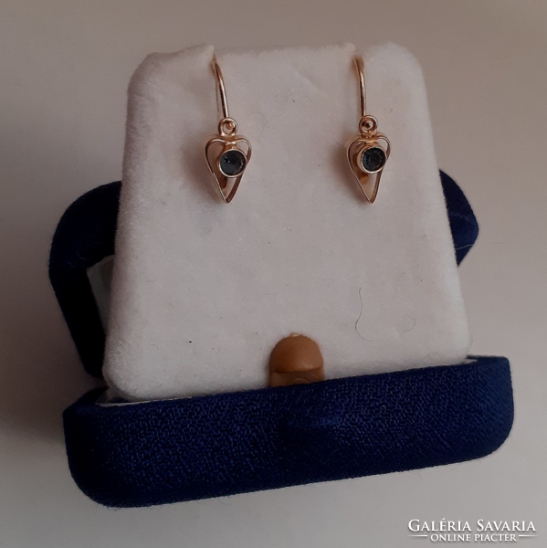 Gold children's baby earrings, 14k, studded with a polished blue set stone