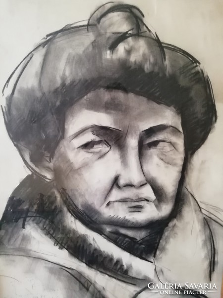 Angyalföldi Szabó Zoltán - portré üvegezett, eredeti keretében, szignózott, hibátlan 86 cm