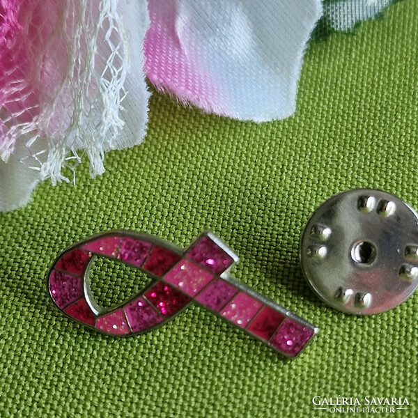 Pin, brooch bro236 - pink ribbon 12x20mm