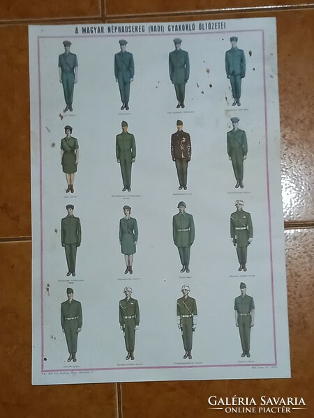 Training uniforms of the Hungarian People's Army (military). Educational poster from 1979! 50X35 cm.