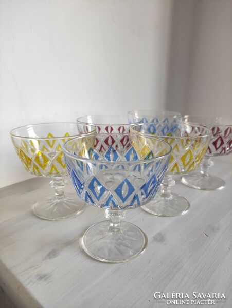 6 antique polished painted colored crystal champagne glasses