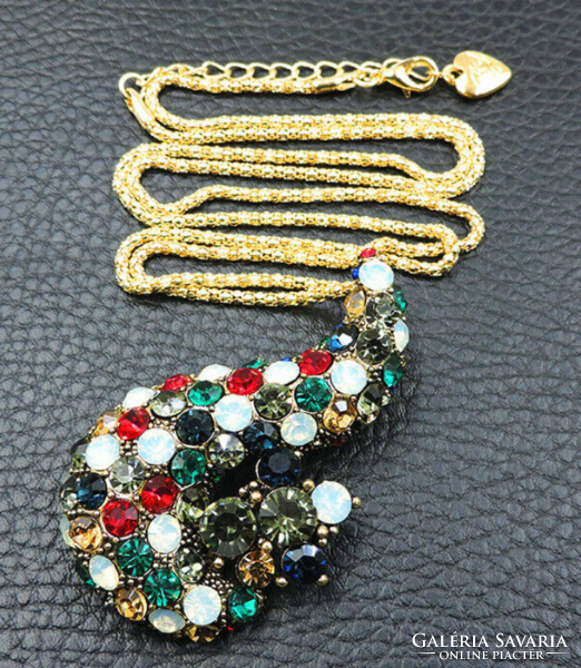 Brooch, pin bny08 - antique effect rhinestone pendant with necklace 40x68mm