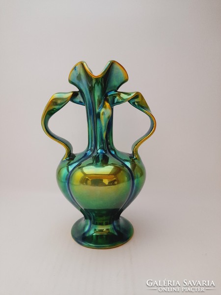 Zsolnay eozin szalagos váza, 23 cm
