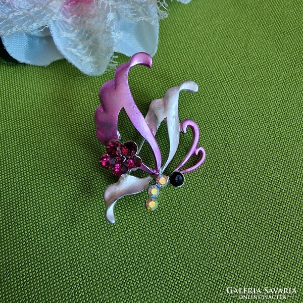 Pin, brooch bro37 - pink butterfly 40mm