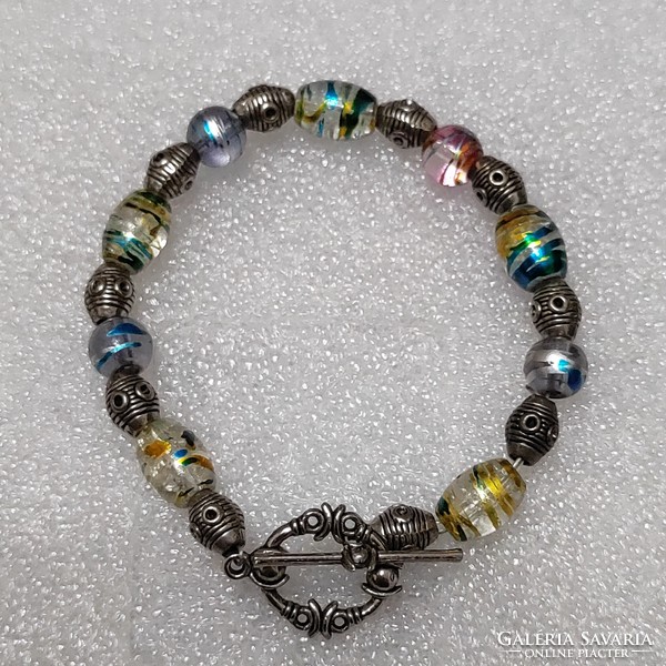 Metal glass decorative t lock bracelet 19cm