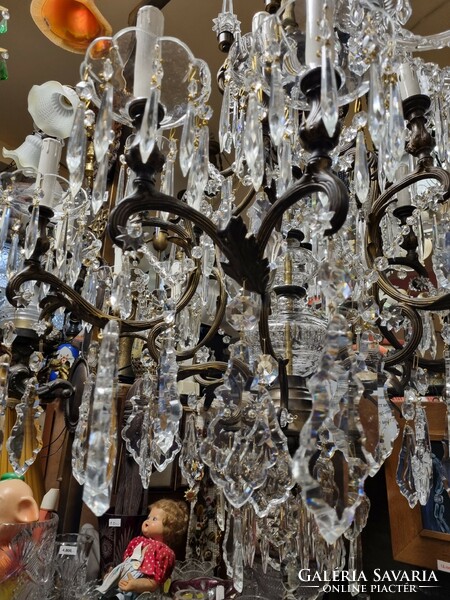 Old renovated large crystal pendant copper chandelier