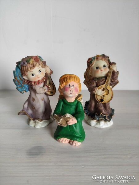3 Painted ceramic singing angels Christmas decoration