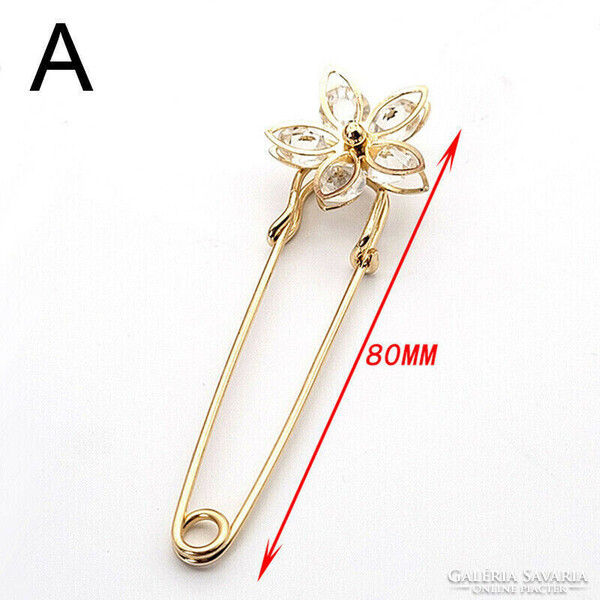 Brooch, brooch bro256 - safety pin with crystal stone flower 25x80mm