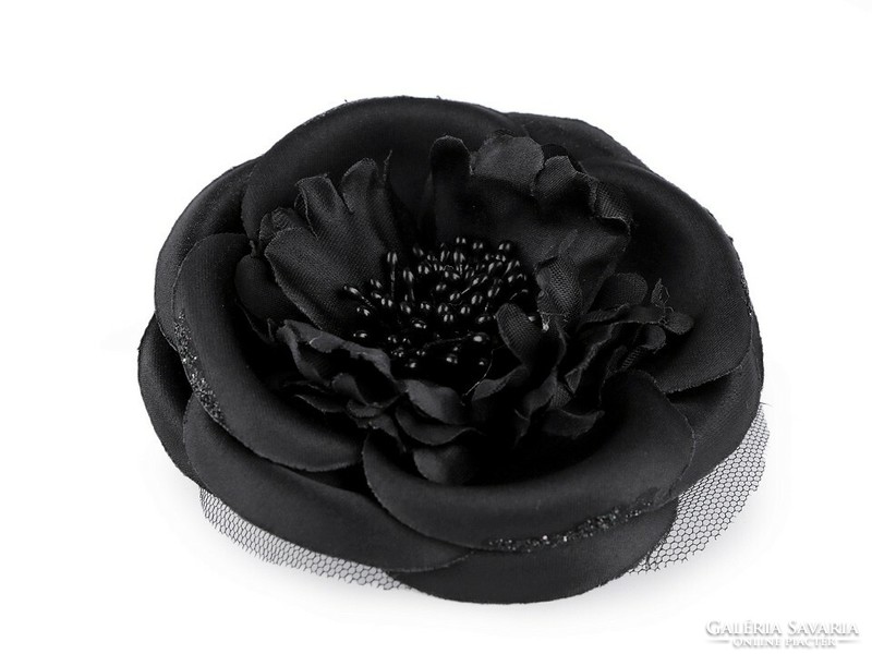 Wedding bcs04 - brooch, brooch, hair clip - black satin flower, rose approx. 11 cm