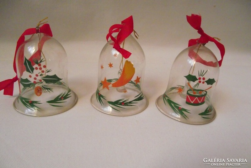 Glass bell with Christmas ornament, bell Christmas tree decoration 6pcs