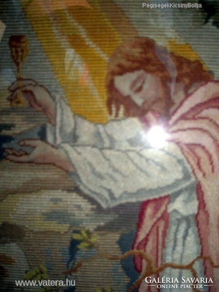 ANTIK selyemszálas gobelin " Krisztus az olajfák hegyén" mesés keretben -Art&Decoration