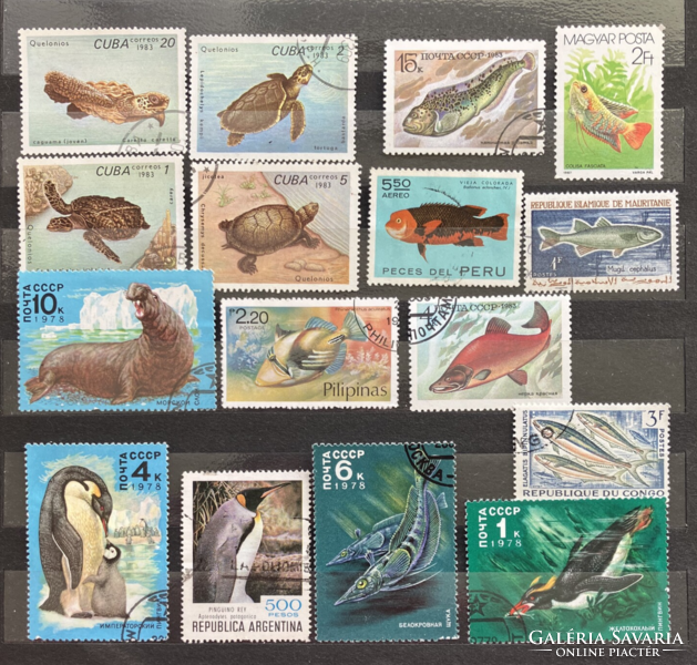 Stamps with the motif of water-loving animals