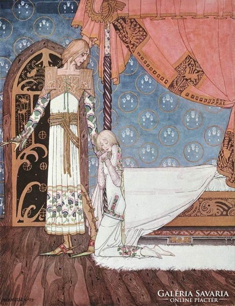 Északi népmese szecessziós illusztráció reprint nyomat 1914 Kay Nielsen A herceg és a lány