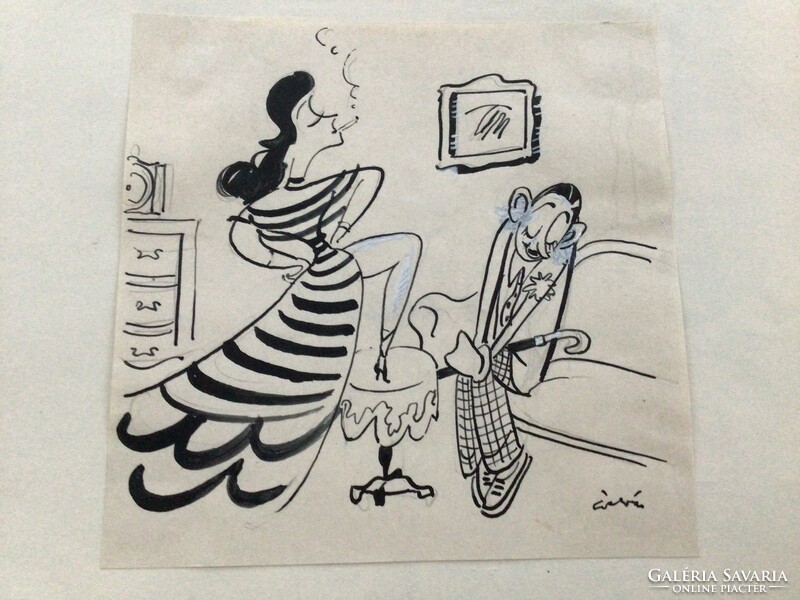 Gáspár Antal eredeti karikatúrarajza a Szabad Száj c. lapnak  13,5 x 13,5 cm