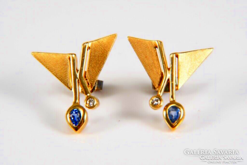 Art Deco Gyémánt-zafír kövekkel arany fülbevaló