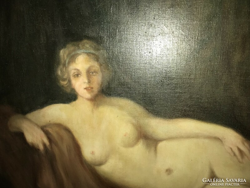 Jári...dy l. Painter with illegible signature: landscape nude, oil on canvas
