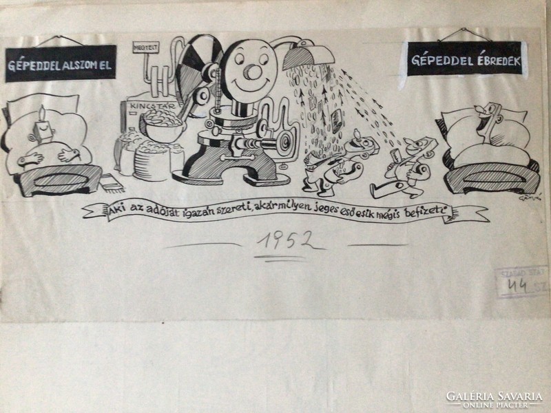 Gáspár Antal's original caricature drawing of the free mouth. For sheet 28 x 15 cm