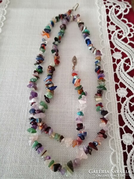 Colored semi-precious stone mineral necklace 78 cm long - jade, rose quartz, carnelian