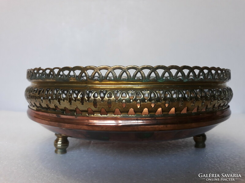 Beautiful antique red copper centerpiece with openwork brass rim