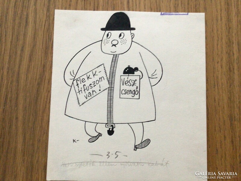 Kasso's original caricature drawing of the free mouth. For sheet 15.5 x 17 cm