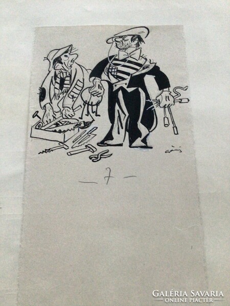 Gáspár Antal's original caricature drawing of the free mouth. For sheet 20 x 11 cm