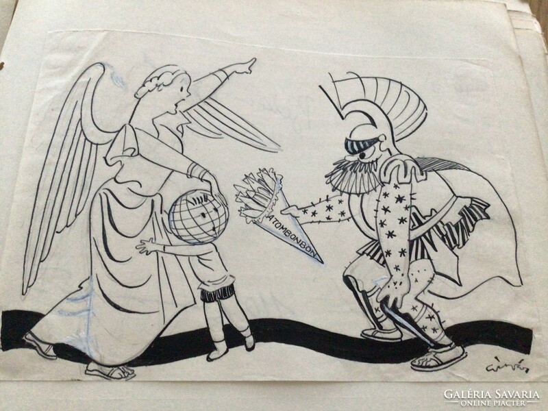Gáspár Antal eredeti karikatúrarajza a Szabad Száj c. lapnak,  21 x 14 cm