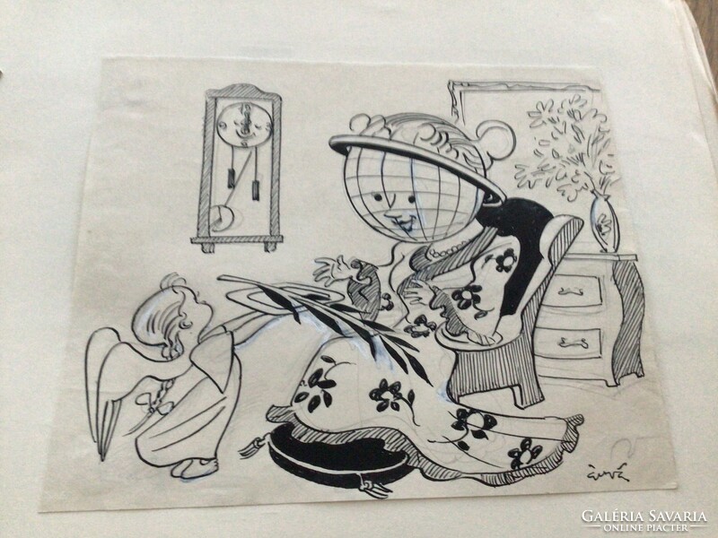 Gáspár Antal eredeti karikatúra rajza a Szabad Száj c. lapnak  15 x 18 cm