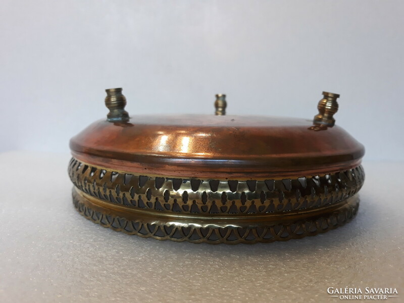 Beautiful antique red copper centerpiece with openwork brass rim