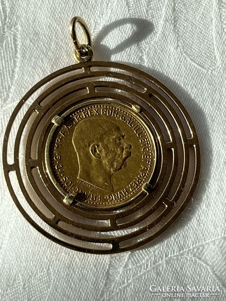 10 Korona / corona 1910.   14 karátos arany foglalatban
