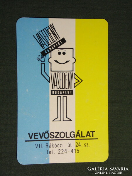 Kártyanaptár, Vasedény iparcikk üzletek, Budapest, grafikai rajzos, reklám figura, 1980,   (4)