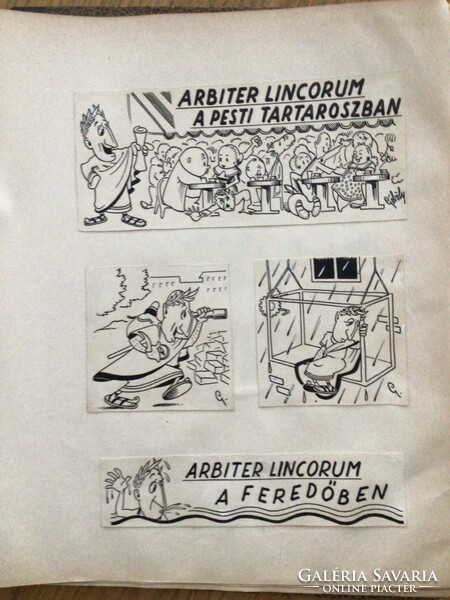 4 original caricature drawings by Sándor Göböly from the free mouth. Sheet size 29 x 16 cm