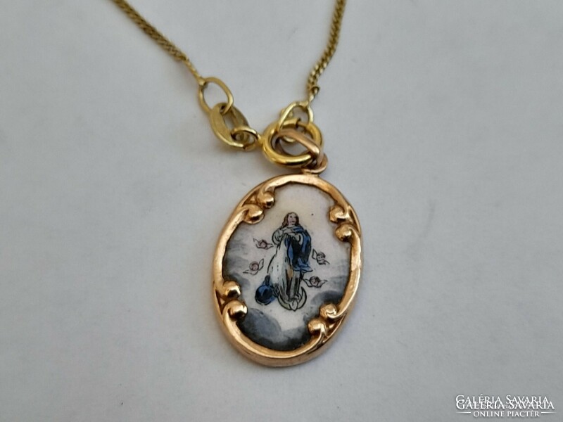 8K gold chain with 14k antique gold Virgin Mary pendant