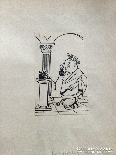 Sándor Göböly's original caricature drawing of the free mouth. Sheet 11 x 7 cm