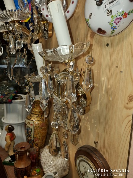 Old renovated 2-pronged crystal wall arm