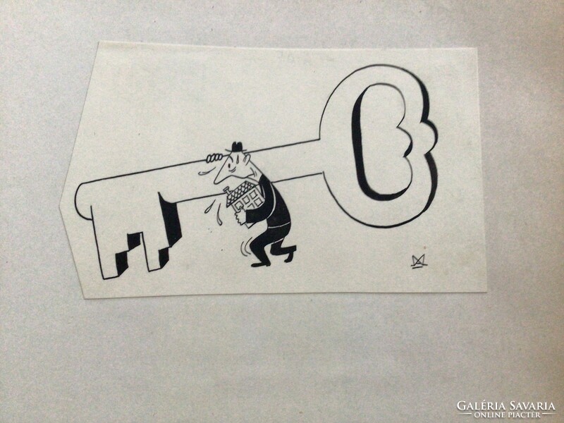 András Magay's original caricature drawing of the free mouth. Sheet 16 x 9 cm