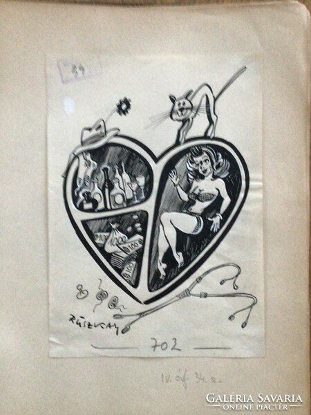 Ruszkay György eredeti erotikus karikatúra rajza a Szabad Száj c lapba  20 x 14,5 cm