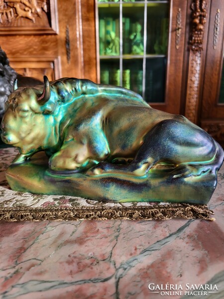 Zsolnay eosin reclining buffalo