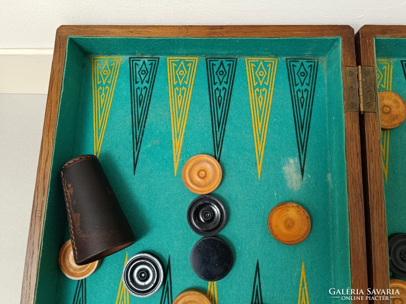 Antik backgammon társas játék ostábla arab játék keményfa dobozában 823 8266