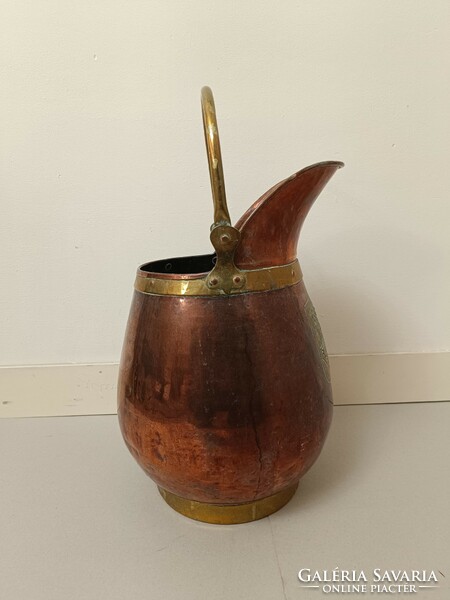 Antique kitchen pot, pot, red copper, with decorative brass handle 463 8202