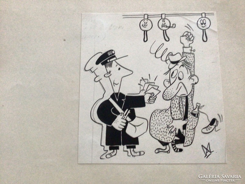 Magay András eredeti karikatúra rajza a Szabad Száj c. lapba 11,5 x 11 cm