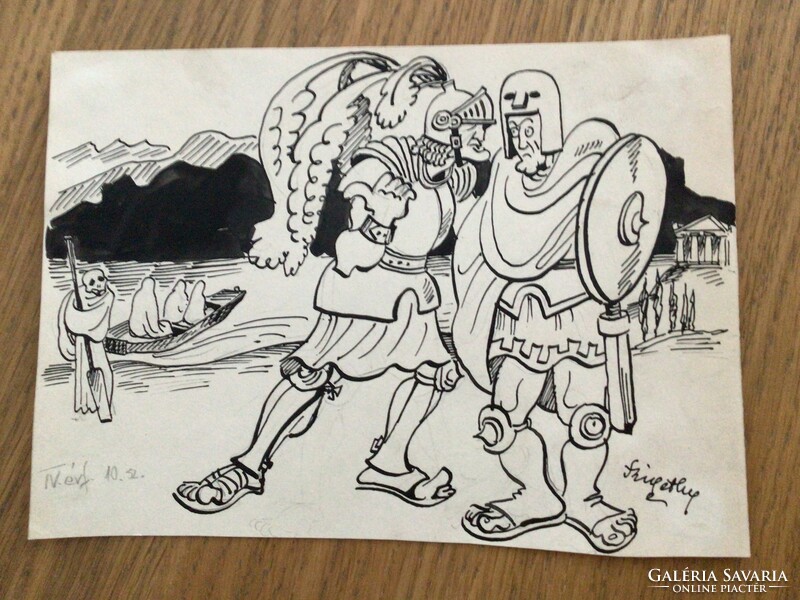 Szigethy István eredeti karikatúra rajza a Szabad Száj c. lapnak  15,5 x 21 cm