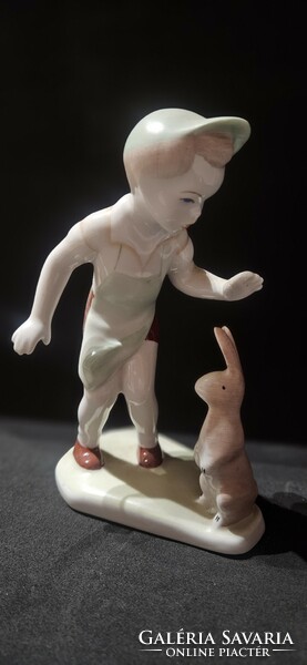 102. Aquincum porcelain boy with bunny 13cm