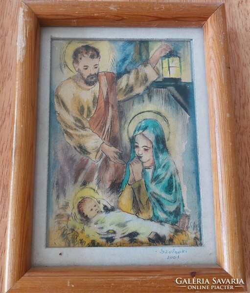 (K) Szent család festmény 15x19 cm kerettel