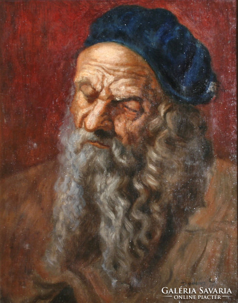 Bodnár Bertalan (1909-1985) Idős Férfi Portréja 60x50cm | Szakállas Öregember Portré