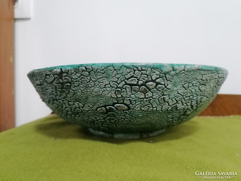 Retro industrial art cracked pattern turquoise bowl