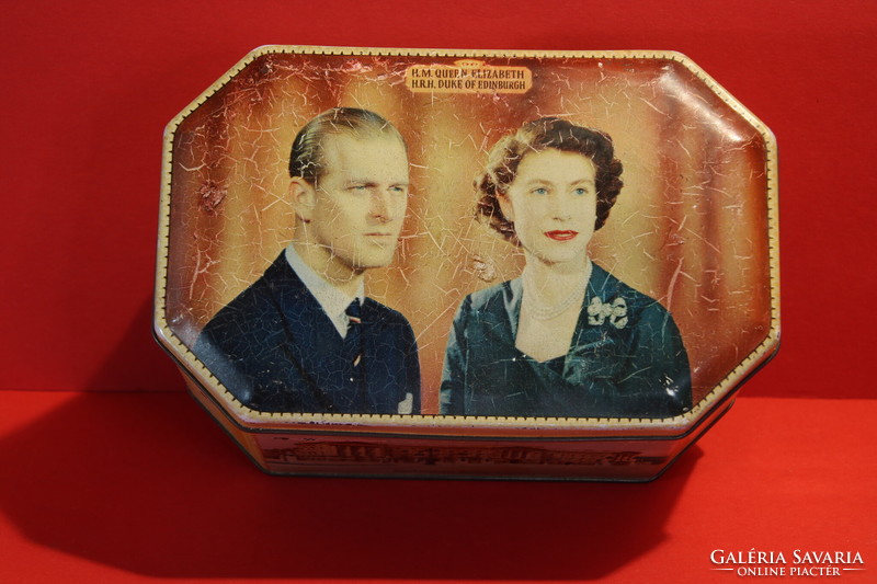 Retro biscuit metal box 1953 coronation souvenir Queen Elizabeth and Prince Philip