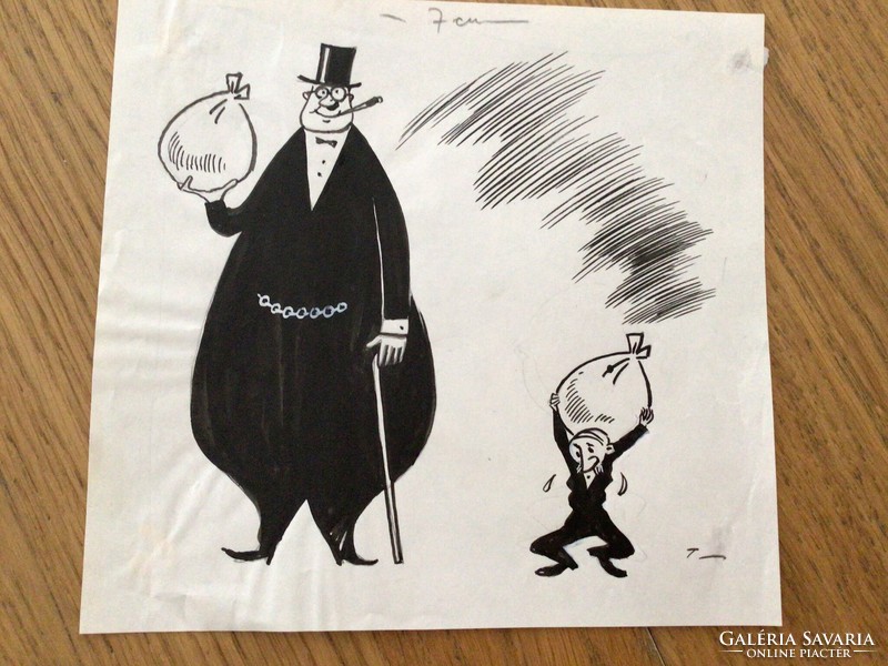 Toncz Tibor eredeti karikatúra rajza a Szabad Száj c. lapnak  16 x 17,5 cm