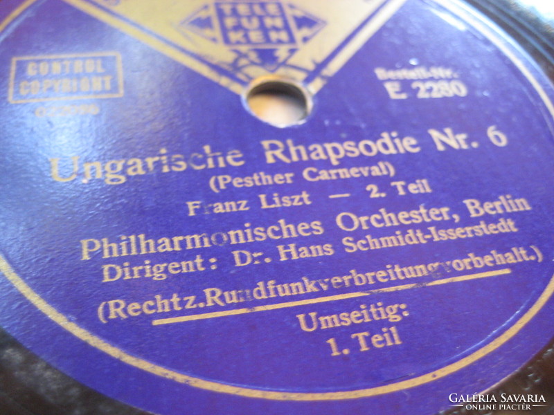 Gramafon lemez  Telefunken  , Liszt F.  Magyar rapszódia  1 - 2, ., rész